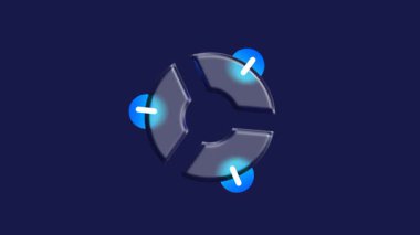 Üç parlayan mavi bağlantı noktasına sahip fütüristik metalik dairesel çekirdek, gelişmiş teknoloji sistemlerini temsil eden koyu bir arkaplan üzerine kuruludur.