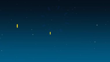 Koyu mavi yıldızların üzerinde parlayan parlak sarı ve kırmızı kıvılcımlar ile karanlık gece gökyüzünde renkli havai fişekler patlar.