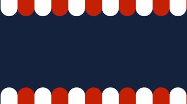 Simetrik kırmızı ve beyaz çizgili tenteler, kara donanma arka planının hem üstünü hem de altını dekore ederek dengeli ve tekrarlayan bir desen oluşturur.