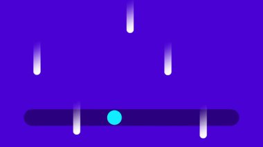 Küçük beyaz damlacıklar, bir ritim veya koordinasyon egzersizini temsil eden mor arkaplan karşısında yatay bir çizgide parlak mavi bir noktaya düşerler.