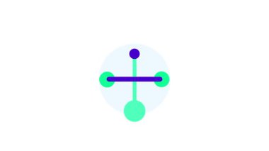 İki yeşil çember, merkezinde küçük mavi bir düğüm olan mor bir çizgi ile birbirine bağlıdır. Bu, iki farklı veri noktası arasındaki basit bir moleküler yapıyı ya da bağlantılı bir ilişkiyi temsil eder.