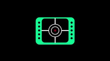 Yeşil yuvarlak bir dikdörtgen, bir çapraz gölge hedef sembolü ve bir kamera görüntüleyicisini veya hassas izleme görevleri için özel bir izleme arayüzünü temsil eden birkaç küçük nokta içerir.