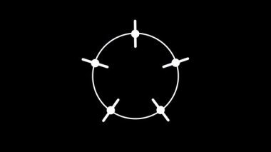 Altı küçük kanat benzeri şekilli dairesel düzenleme, teknik bir diyagram sistemi içinde merkezkaç kuvveti veya aerodinamik hareketi göstermek için tasarlanmış dönen bir türbin veya fan montajı önerir.