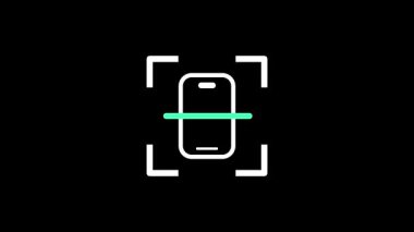 Simge, mobil cihaz taraması veya telefon tanılama araçlarını belirtmek için merkezde yeşil bir tarama hattı bulunan bir akıllı telefon siluetini gösterir