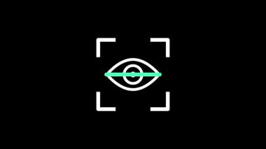 Görsel bir görüntü, göz tanıma veya güvenli optik doğrulama teknolojilerini sembolize etmek için bir tarama ışını tarafından analiz edilen ayrıntılı bir göz simgesini gösterir.