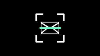 Bir simge, güvenli e- posta filtreleme veya otomatik posta sıralama işlemlerini temsil etmek için dijital tarayıcı satırı tarafından okunan bir zarfı gösterir.