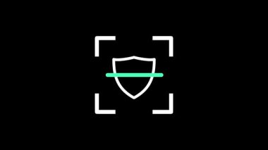 Tasarım aktif güvenlik protokollerini veya güvenlik duvarı doğrulamasını sembolize etmek için yeşil ışın tarafından taranan bir kalkan simgesi içeriyor.