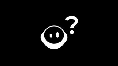 İlginç bir robot yüz, şu anda belirli bir kullanıcı girdisi veya sorgusunu bekleyen aktif bir bilgi veya sistem durumunu belirtmek için belirgin bir soru işareti ile eşleştirilir