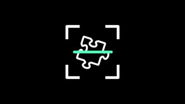 Beyaz yapboz parçası, yeşil bir çizginin üzerindeki tarama parantezlerinin ortasında, daha büyük bir sisteme entegre edilmesi gereken eksik bir halkayı ya da problem çözme elemanını temsil ediyor.