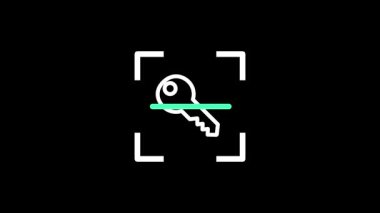 Klasik bir beyaz iskelet anahtarı yeşil bir tarama hattı üzerinde yatay olarak konumlandırılır. Bu, güvenliği veya bilgisayar programında gizli bir yolu ya da gizli bir dijital hazineyi açma eylemini gösterir.