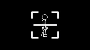 Yürüyen bir kişinin beyaz çizgisi, bir güvenlik veya sağlık izleme uygulaması tarafından izlenen insan faaliyetlerini veya hareketlerini göstermek için tarama parantezleri içinde bir adımın ortasında yakalanır.