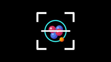 Elektron ve protonları temsil eden mavi ve kırmızı küreleri olan renkli bir atom modeli, sensör tarafından nükleer fiziği veya yapı taşlarındaki bilimsel araştırmaları sembolize etmek için analiz edilir.