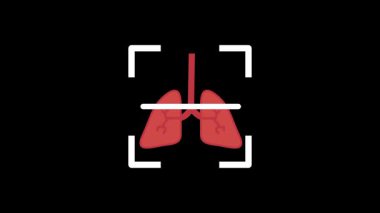 Tarama arayüzü içinde iki kırmızı anatomik akciğer, rutin bir sağlık kontrolü veya muayenesi sırasında solunum fonksiyonlarını veya göğüs bölgesinin tıbbi taramasını temsil etmek için görüntülenir.