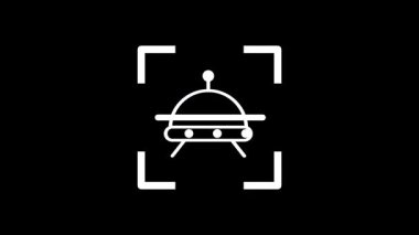 Beyaz uçan daire ya da uzaylı uzay aracı ikonu dijital çerçevede bilim kurgu temalarını ya da engin ve derin uzayda dünya dışı yaşam arayışını temsil etmek için merkezlenmiştir.