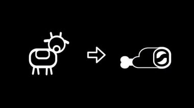 Bir et parçasını işaret eden bir koyun ikonu, gıda tarımsal üretimini ve insan tüketimi ve beslenmesi için gerekli protein kaynaklarına çiftlik hayvanlarının geçişini temsil eder.