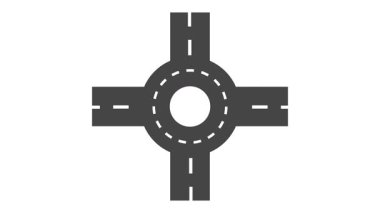 Modern bir kavşağın yukarıdan aşağı görüntüsü merkezi bir trafik çemberine bağlanan dört giriş noktasını gösterir