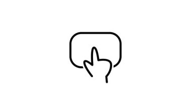 Ana hat simgesi, dijital arayüzdeki basit bir tıkırtı hareketini göstermek için yuvarlak dikdörtgen bir ekrana tek parmakla dokunan bir eli gösteriyor