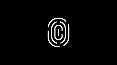 Merkezi bir C harfine sahip biçimlendirilmiş parmak izi simgesi şifrelenmiş kimlik denetimi ve kimlik kontrolü için kullanılan eşsiz bir biyometrik tanımlayıcı tasvir eder