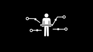 Çoklu veri düğümlerine bağlı insan silueti, teknolojik ekosistem içindeki karmaşık bir kişisel bilgi veya dijital ikiz ağını gösterir