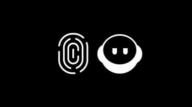 Gülümseyen robot yüzünün yanına yerleştirilmiş parmak izi simgesi, insan ve makine etkileşimi süreçleri için dostane ve yararlı bir biyometrik arayüz önerir