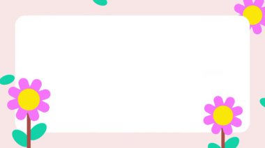 A light pink frame features two cheerful purple flowers with yellow centers growing from the bottom corners while small green leaves float gently across the soft and airy pastel background20