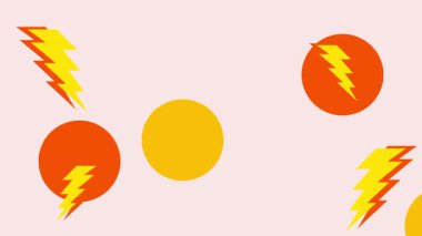 Dinamik turuncu halkalar ve sarı yıldırımlar, yüksek enerji ve elektrik heyecanı hissi veren bir krema arka planına saçılmıştır.