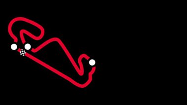 Parlak kırmızı neon bir çizgi döner ve tamamen karanlık ve siyah arka planda küçük beyaz kontrol noktaları olan karmaşık bir yarış pisti düzeni oluşturur.