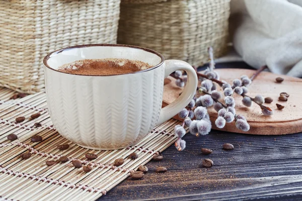 Copa de capuchino con canela y un sauce coño — Foto de Stock