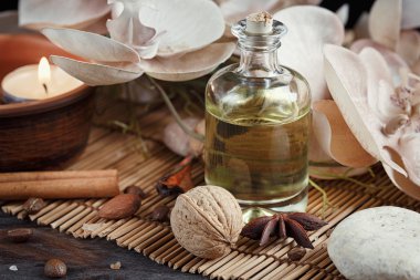 Spa Konsept: doğal deniz tuzu ile kahve çekirdekleri, tarçın ve bir