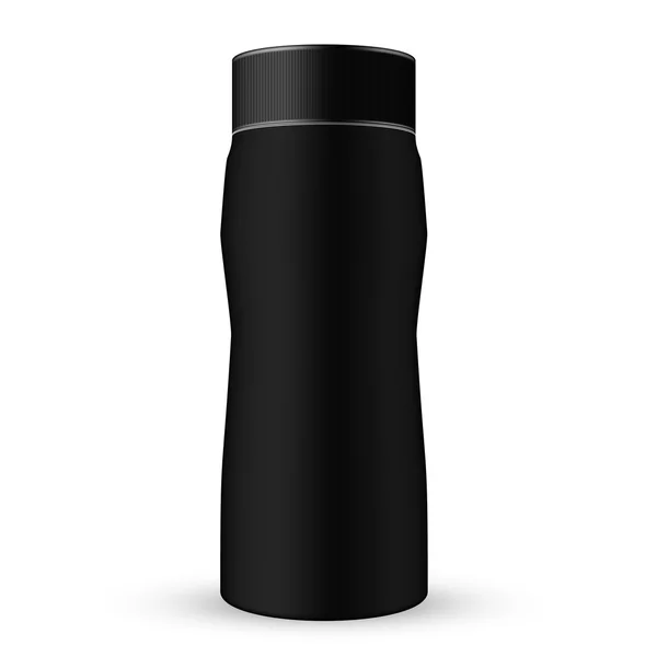 ベクトル包装:隔離された白い背景にリブ付きねじキャップ/ふたが付いている黒い背の高い液体容器。デザイン用モックアップテンプレート. — ストックベクタ