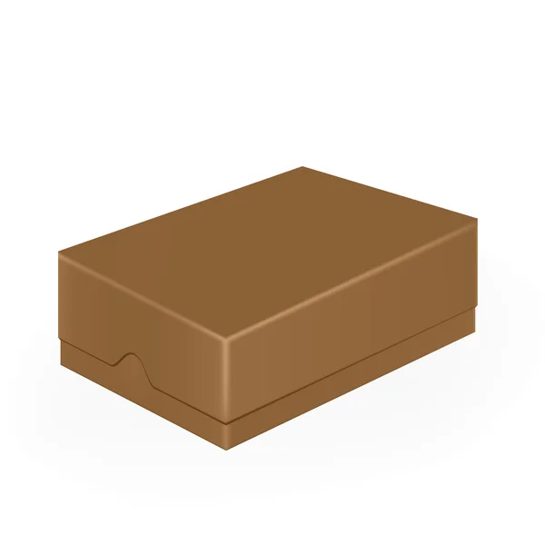 Vektorverpackung: braunes geschlossenes Handy oder Schuhkarton auf isoliertem weißem Hintergrund. Mock-up-Vorlage bereit für das Design. — Stockvektor