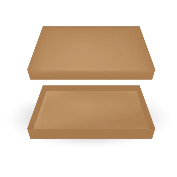 Vektorverpackung: Draufsicht auf offene braune Verpackungsbox auf isoliertem weißem Hintergrund. Mock-up-Vorlage bereit für das Design. — Stockvektor