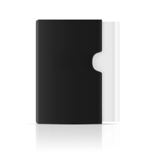 EMBALAGEM VECTOR: Caixa de papelão preto capa com livro em branco sobre fundo branco isolado. Modelo Mock-up pronto para o projeto . —  Vetores de Stock