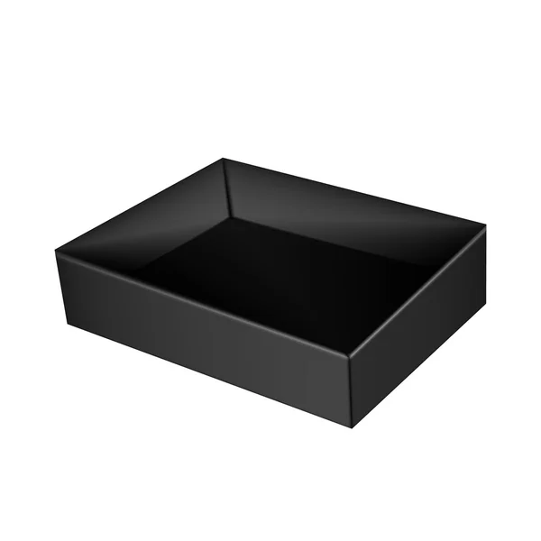 Pakowanie wektorowe: widok z góry na otwarte czarne pudełko na białym tle. Szablon makiety gotowy do projektowania. — Wektor stockowy