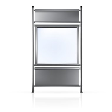 Çelik yan direklere bağlı ekranlı koyu gri boş rulo afiş