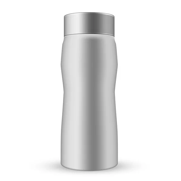 Gray tall liquid container with gray ribbed screw cap/lid — Stock Vector