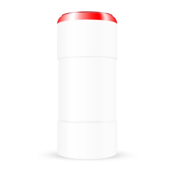 Recipiente redondo de plástico blanco con tapa roja — Vector de stock