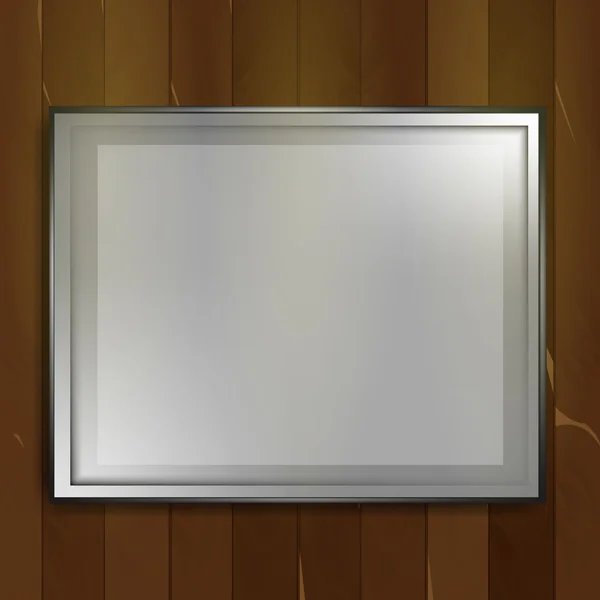 Blank Big Frame sur le mur, fond en bois brun — Image vectorielle