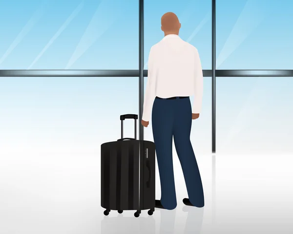 Hombre parado junto a su equipaje o maleta — Vector de stock