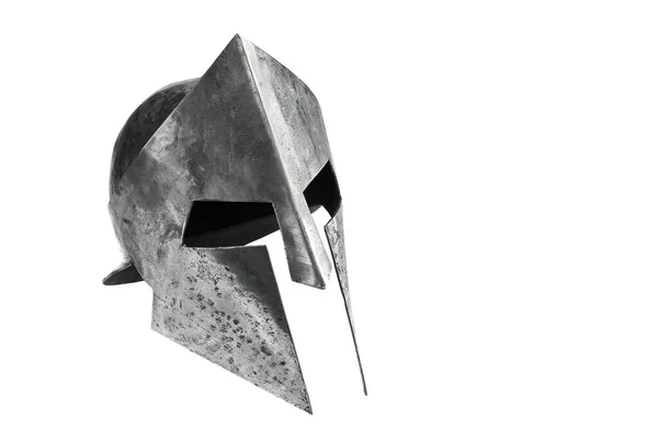 Antique iron spartan head protection isolated on white. — Stock Photo, Image