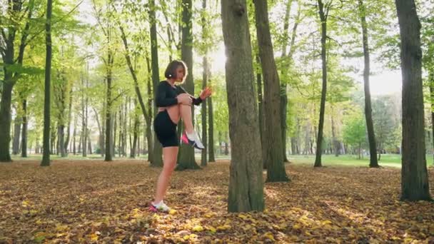 Mujer atractiva haciendo ejercicios de fitness en el parque — Vídeo de stock