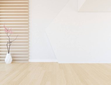 Büyük bir duvarı olan boş İskandinav aydınlatma odası fikri. Arkaplan iç mimarisi. İç mekan fikri. 3B illüstrasyon