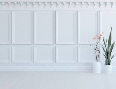 Büyük bir duvarı olan boş İskandinav aydınlatma odası fikri. Arkaplan iç mimarisi. İç mekan fikri. 3B illüstrasyon