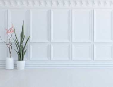 Büyük bir duvarı olan boş İskandinav aydınlatma odası fikri. Arkaplan iç mimarisi. İç mekan fikri. 3B illüstrasyon