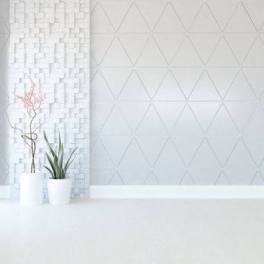 Büyük bir duvarı olan boş İskandinav aydınlatma odası fikri. Arkaplan iç mimarisi. İç mekan fikri. 3B illüstrasyon