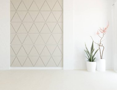 Büyük bir duvarı olan boş İskandinav aydınlatma odası fikri. Arkaplan iç mimarisi. İç mekan fikri. 3B illüstrasyon