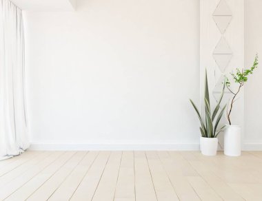 Büyük bir duvarı olan boş İskandinav aydınlatma odası fikri. Arkaplan iç mimarisi. İç mekan fikri. 3B illüstrasyon