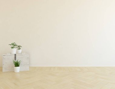 Büyük bir duvarı olan boş İskandinav aydınlatma odası fikri. Arkaplan iç mimarisi. İç mekan fikri. 3B illüstrasyon