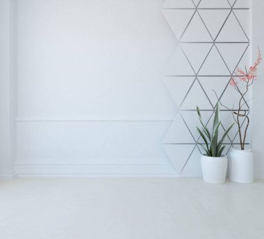 Büyük bir duvarı olan boş İskandinav aydınlatma odası fikri. Arkaplan iç mimarisi. İç mekan fikri. 3B illüstrasyon