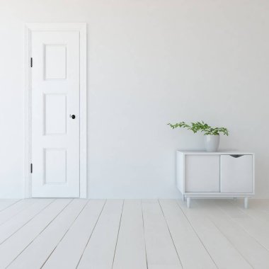 Geniş bir İskandinav aydınlatma odası fikri. Büyük bir duvarı var. Arkaplan iç mimarisi. Minimalist ev fikri iç mekan. 3B illüstrasyon